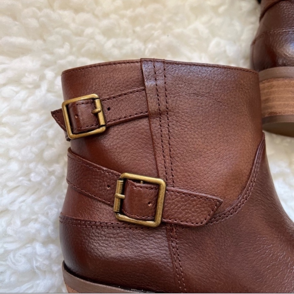 New! LUCKY BRAND Caelyn Western Moto Leather Ankle Booties in Cognac Brown - Picture 11 of 14
